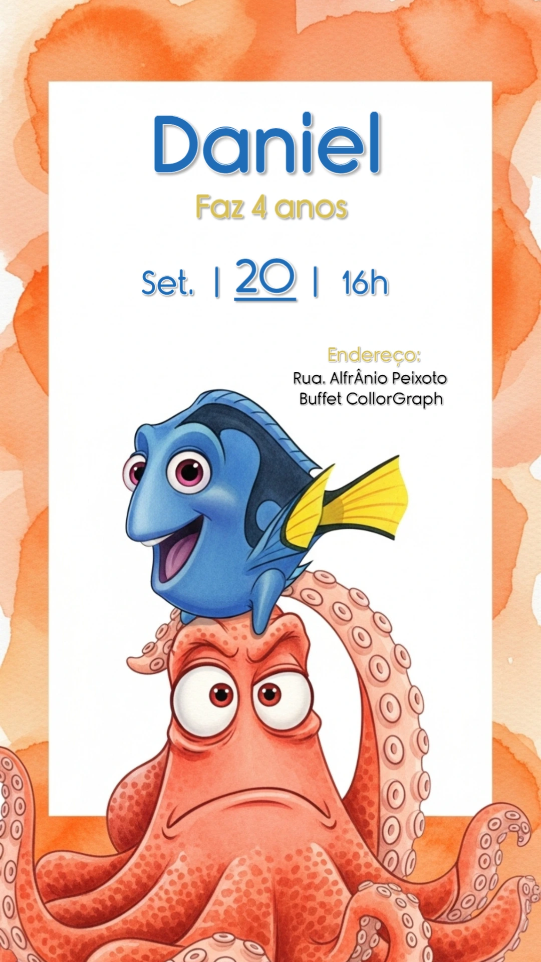 Convite Aniversário Procurando Dory para Editar Online