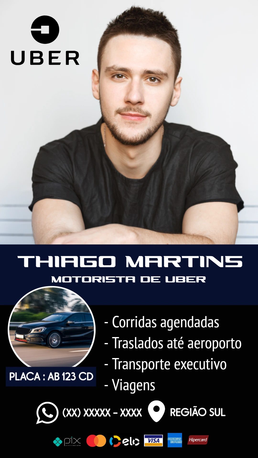 Cartão de Visita Uber com Foto para Editar Online