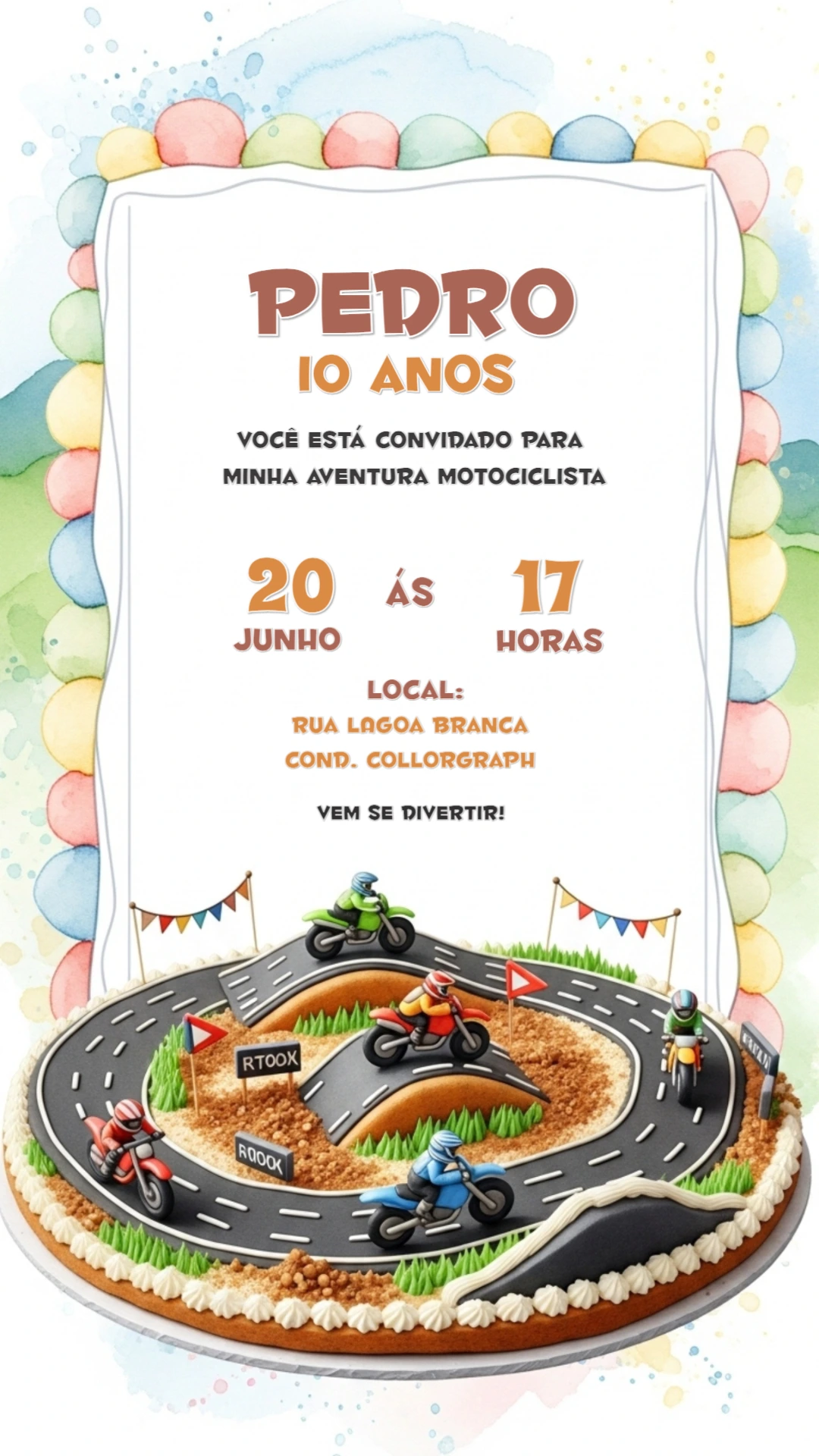 Convite de Aniversário Motocross para Editar Online