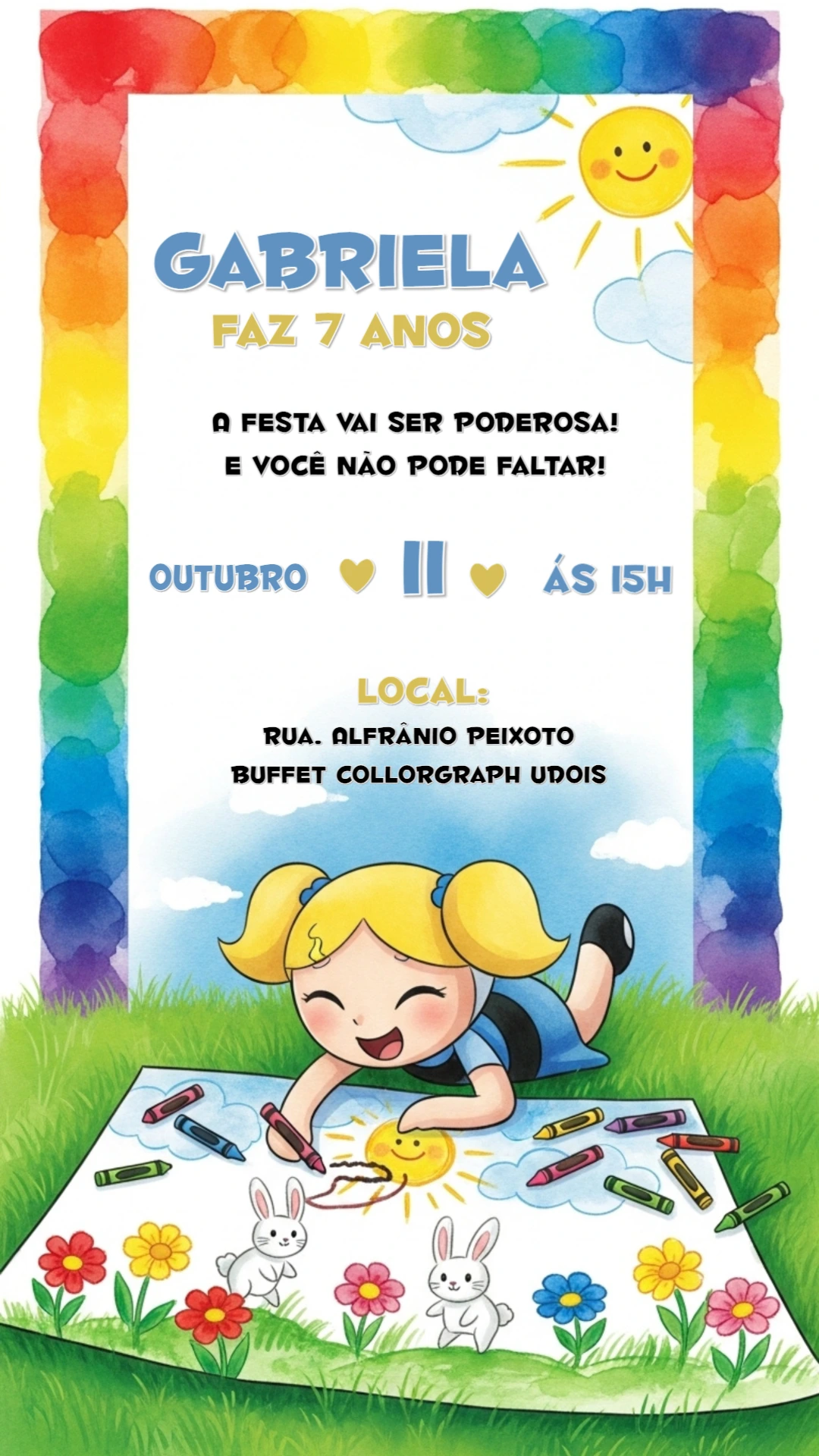 Convite de Aniversário Meninas Super Poderosas para Editar