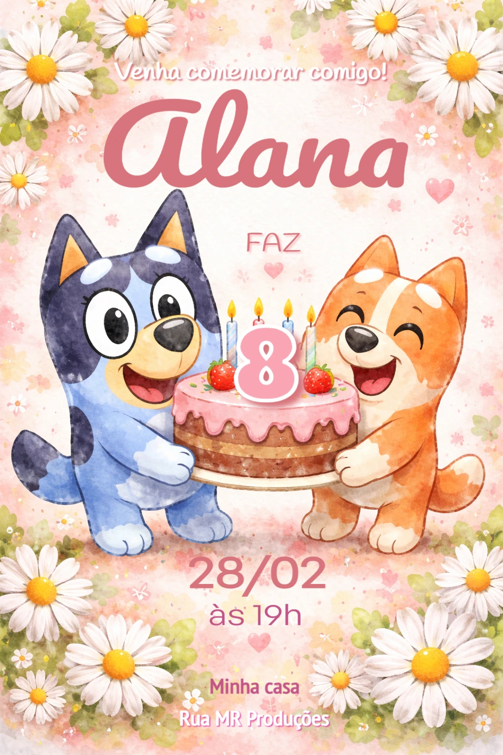 Convite Animado Bluey e Bingo Aniversário Infantil para Editar