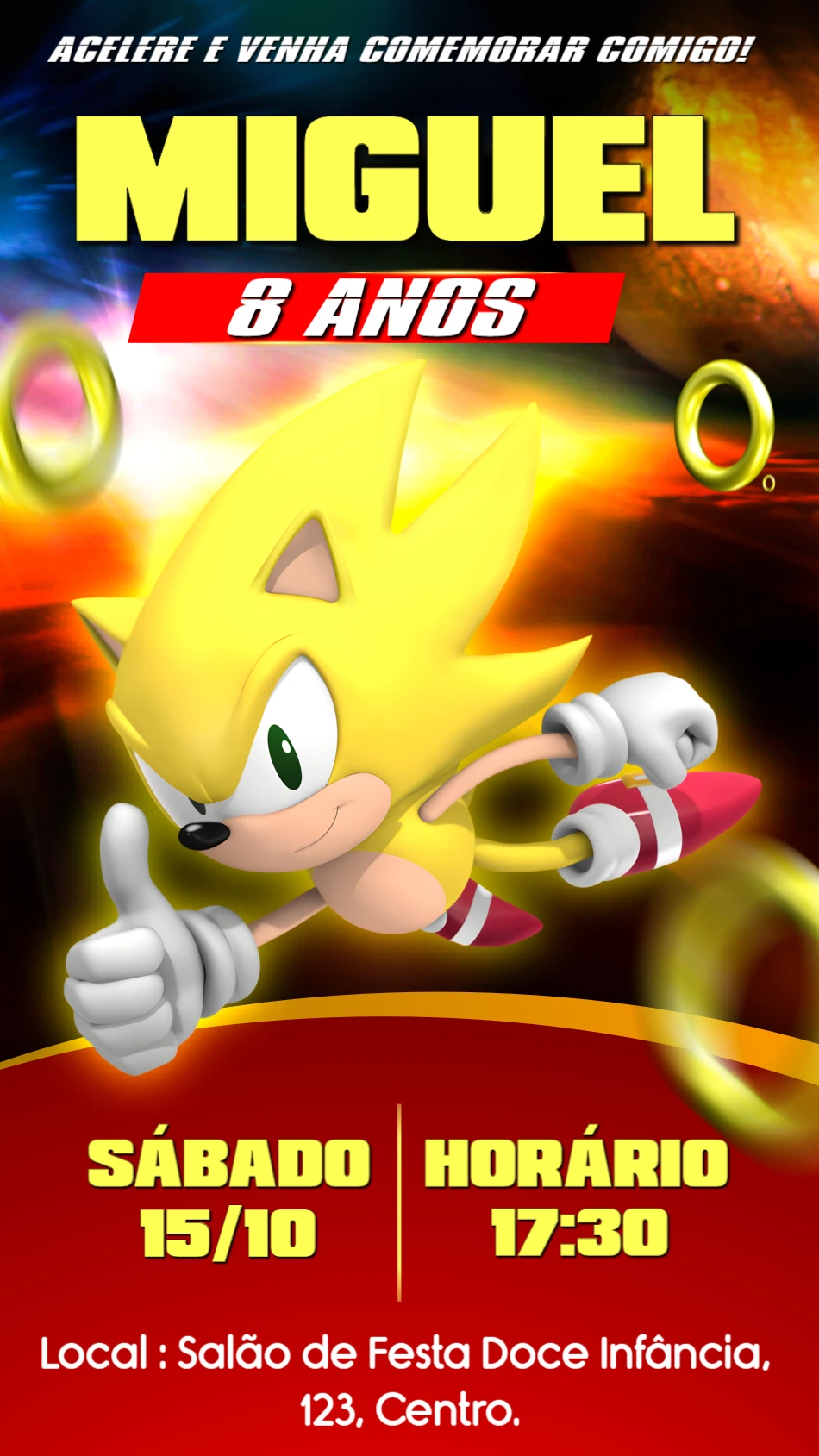 Convite Aniversário Super Sonic para Editar Online