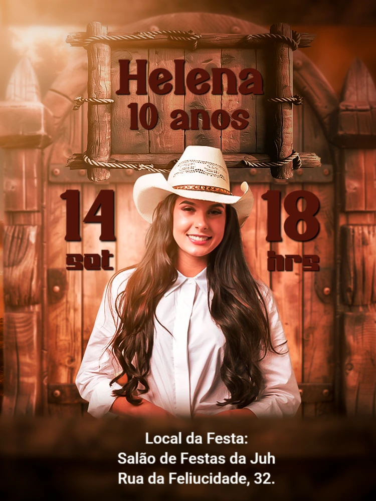 Convite de Aniversário Country com Foto para Editar Online