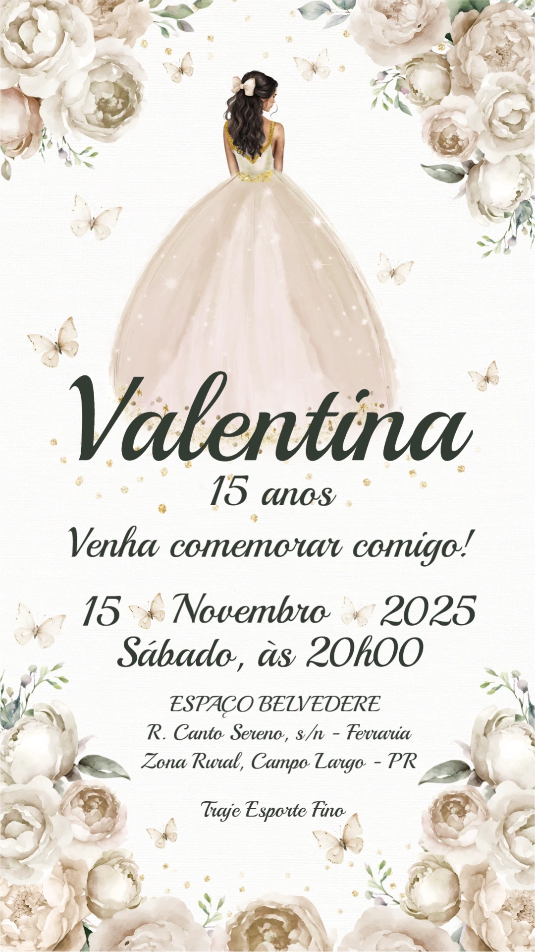 Convite de 15 Anos Debutante com Flores para Editar Online