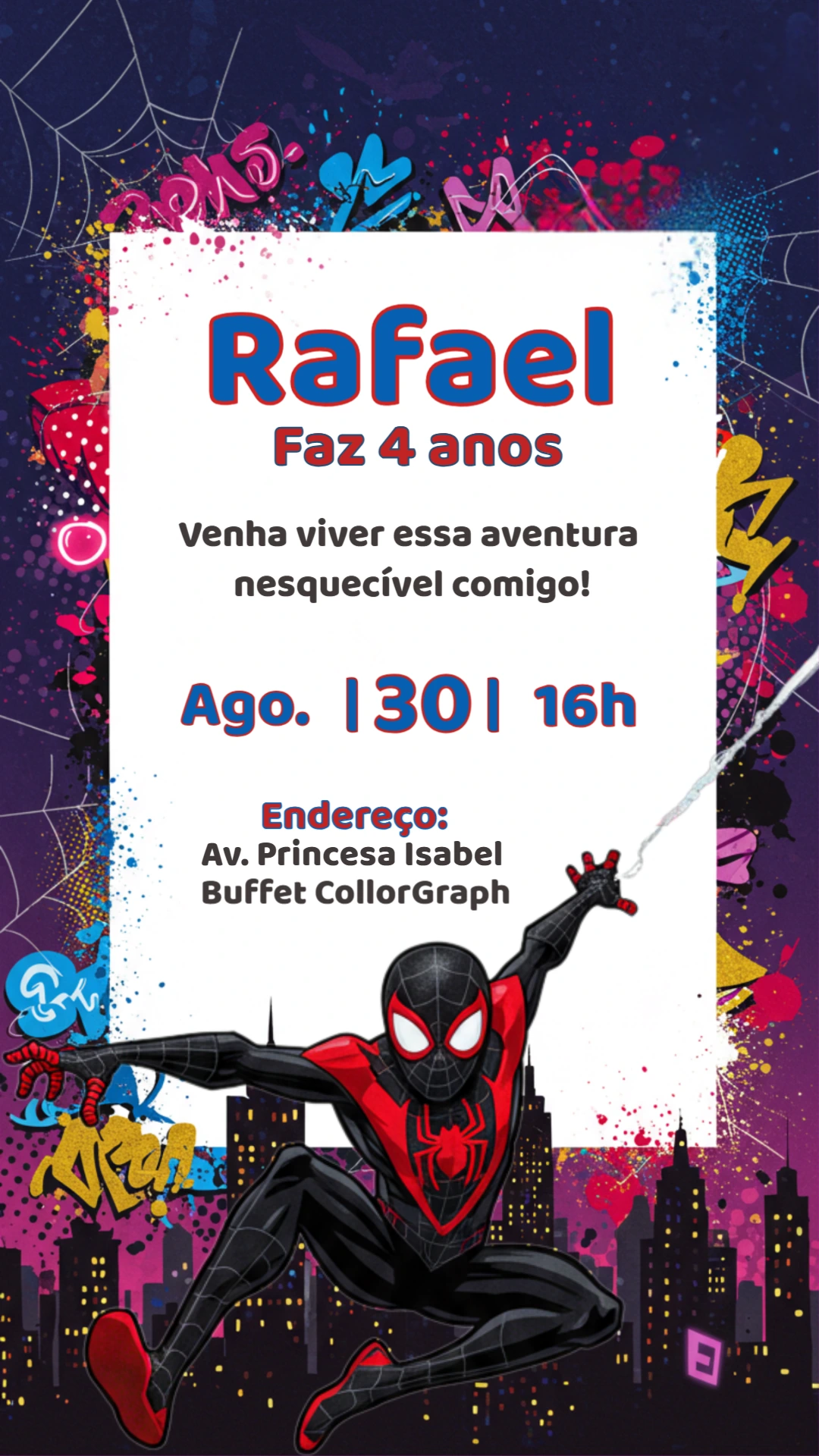 Convite Aniversário Homem Aranha Miles Morales para Editar
