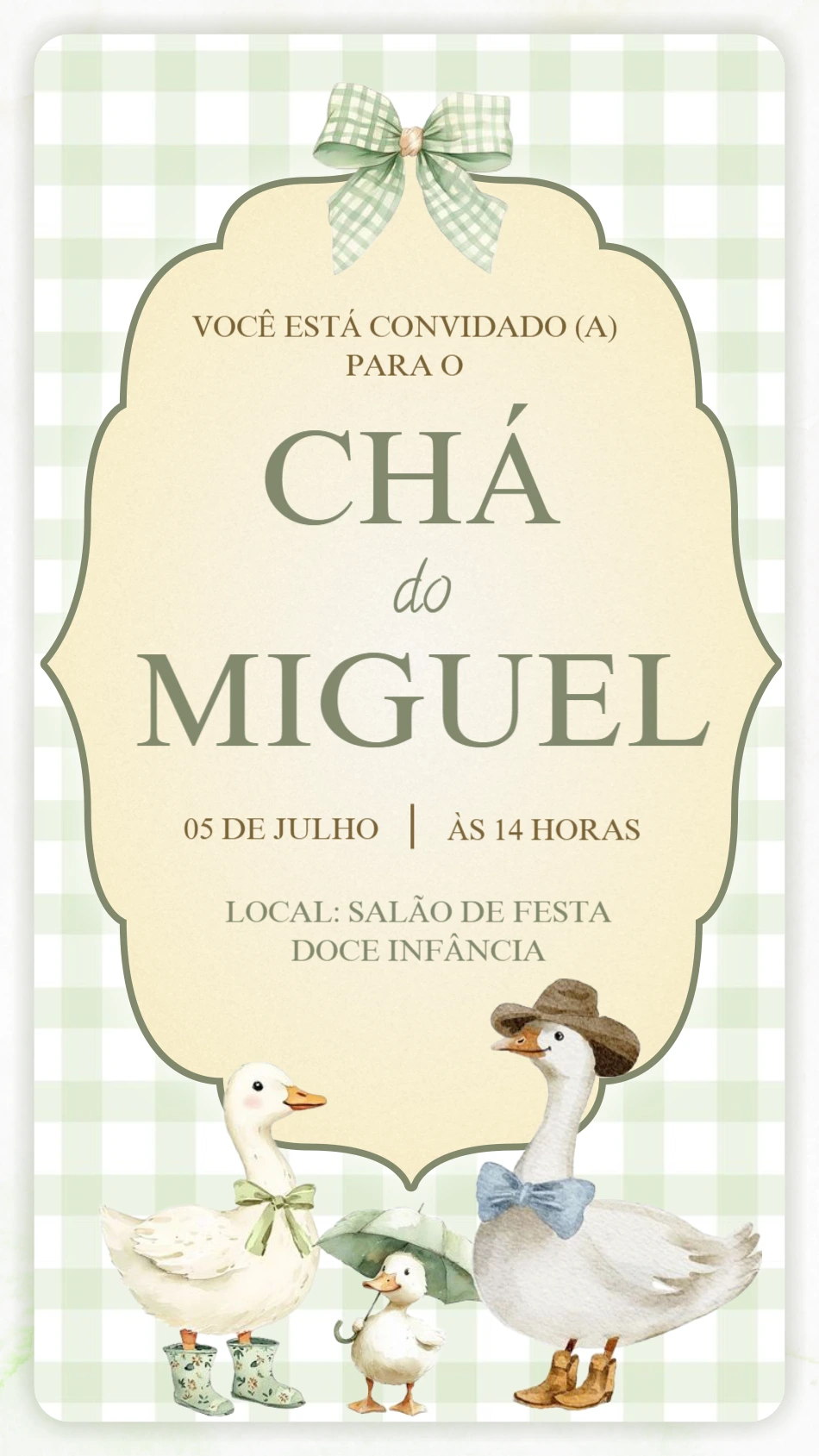 Convite Chá de Bebê Patinhos Aquarela para Editar Online