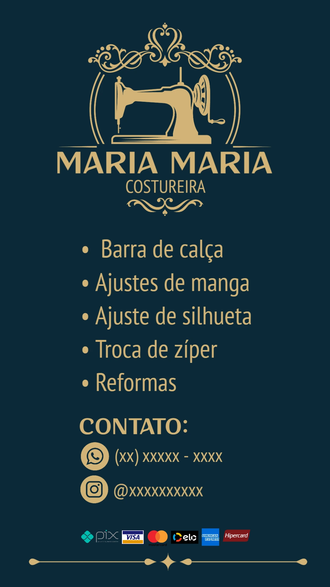 Cartão de Visita Costureira Elegante para Editar Online