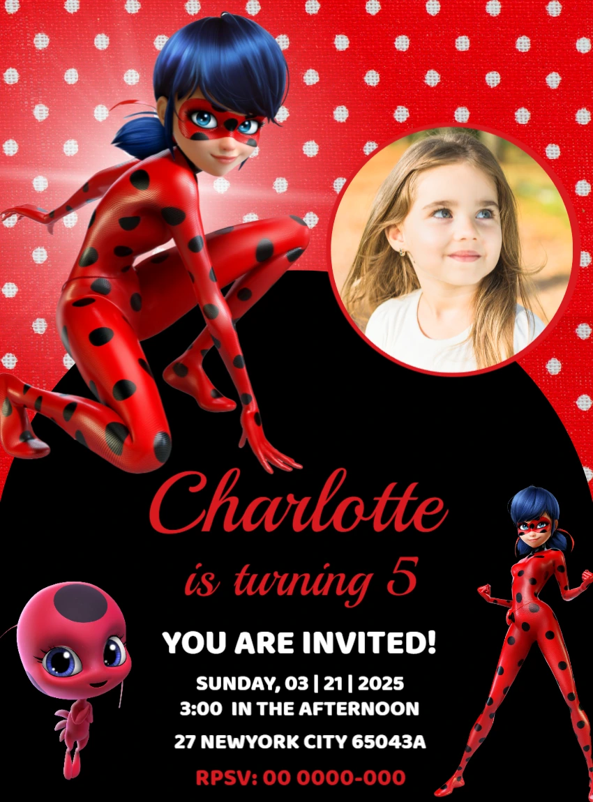 Ladybug Birthday Invitation | Editable Digital Template with photo