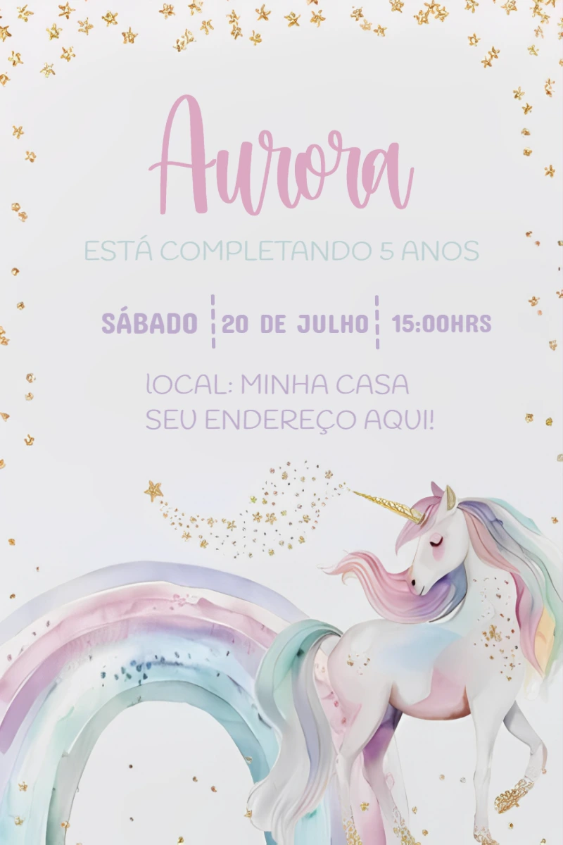 Convite Aniversário Unicórnio Mágico para Editar Online