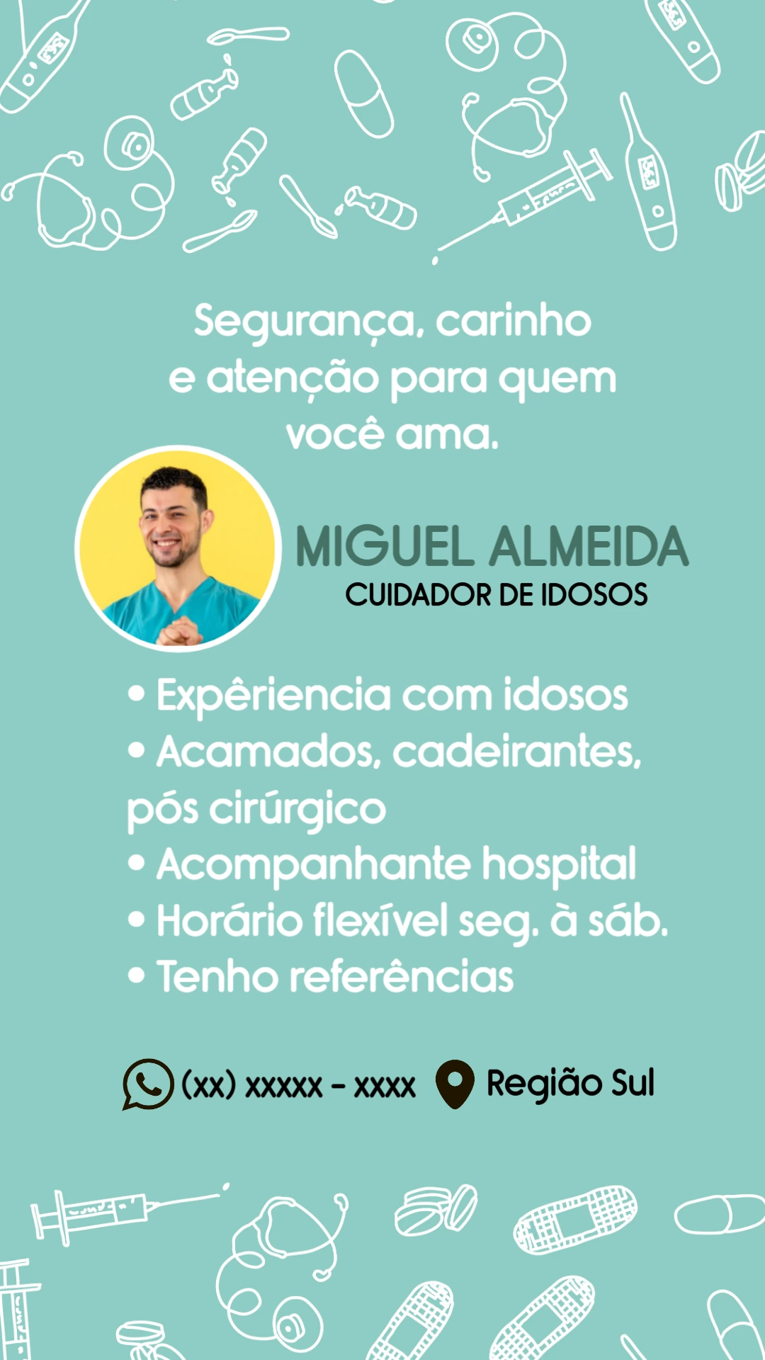Cartão de Visita Cuidador de Idosos com Foto para Editar Online