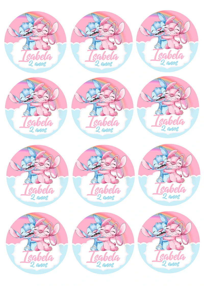 Adesivo Aniversário Stitch e Angel para Editar Online