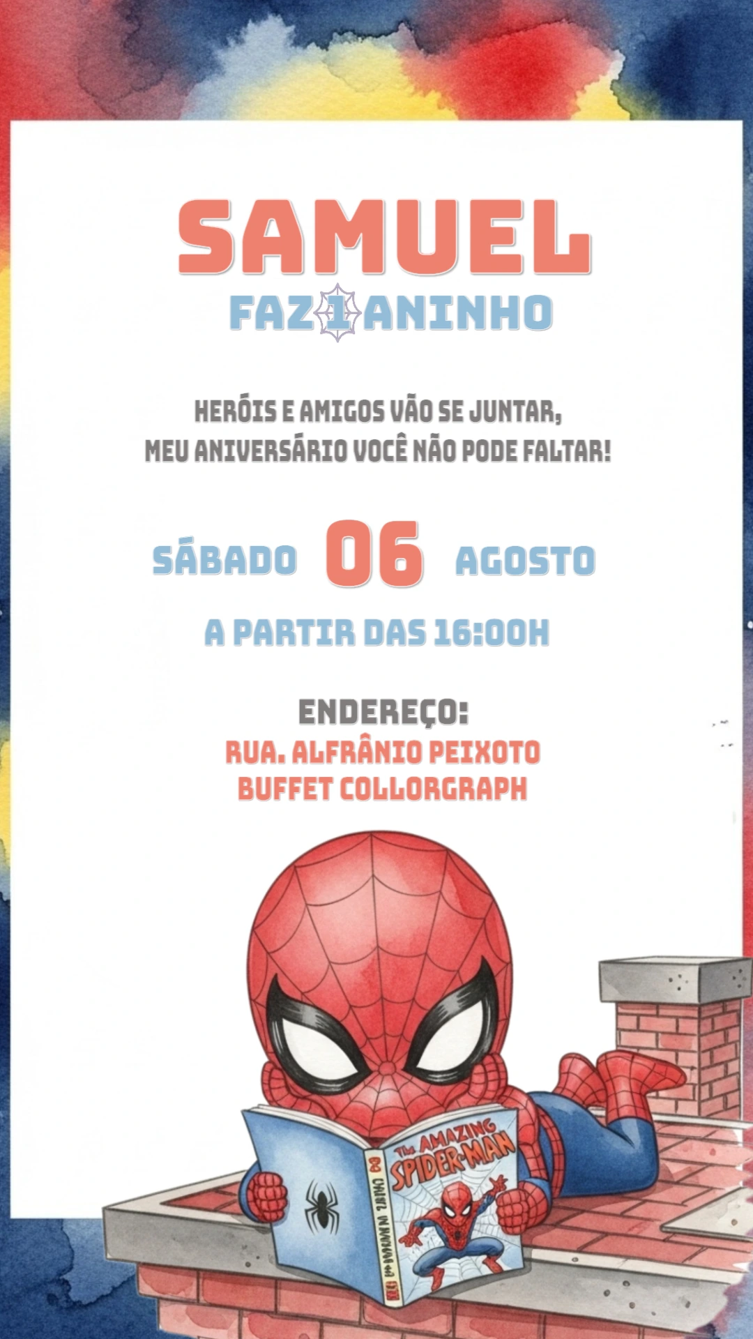 Convite Aniversário Homem Aranha Fofo para Editar e Enviar