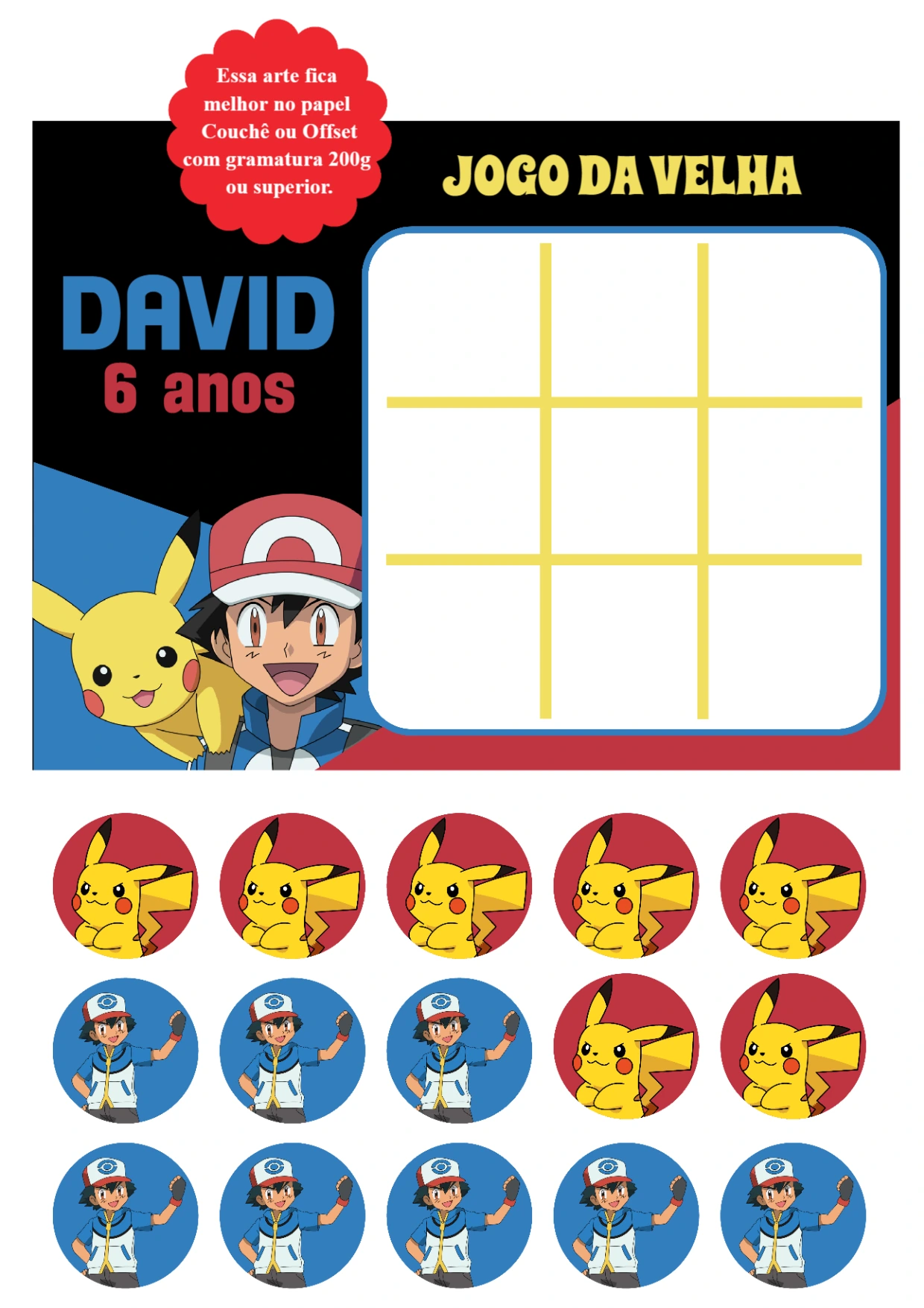Jogo da Velha Pokémon Aniversário para Editar e Imprimir