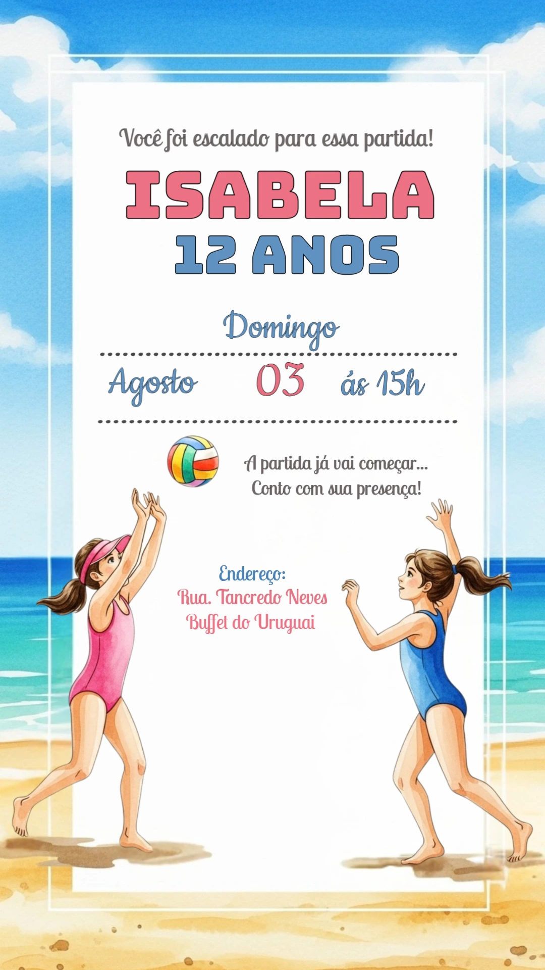 Convite Aniversário Vôlei de Praia com Meninas para Editar