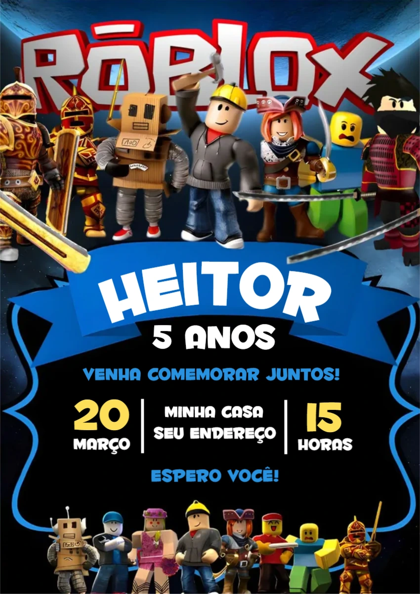 Convite Digital Editável Aniversário Infantil Tema Roblox