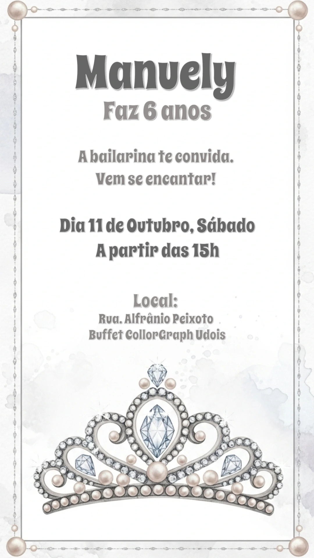 Convite Aniversário Princesa com Coroa para Editar Online