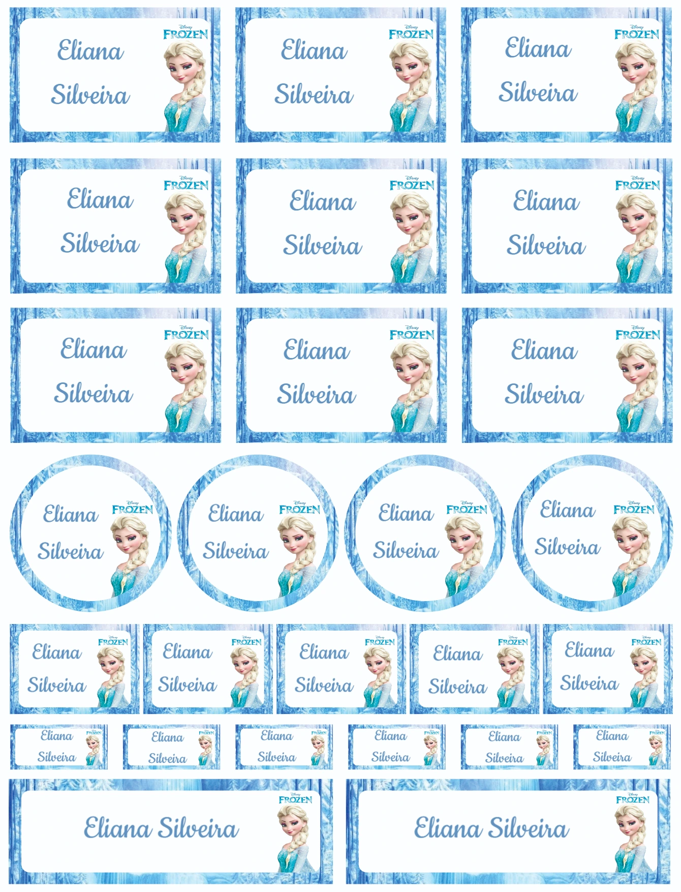 Kit de Etiquetas Escolares Frozen com Elsa para Editar e Imprimir