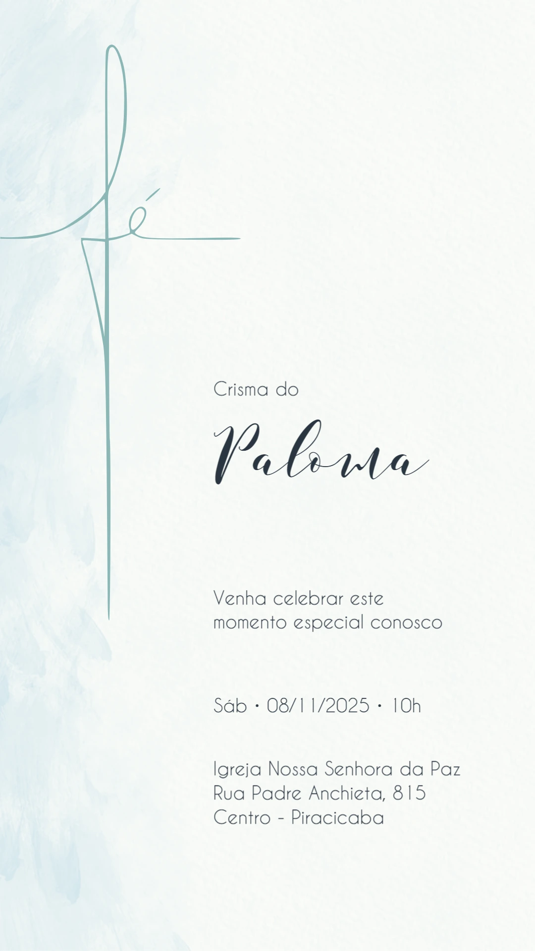 Convite de Crisma Delicado com Cruz para Editar Online