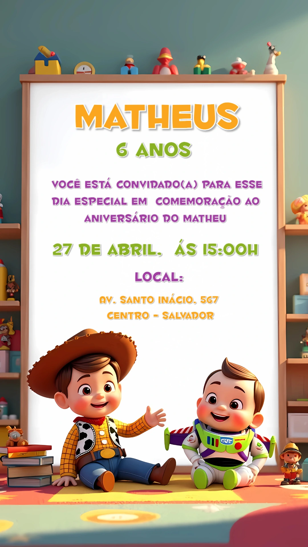 Convite Aniversário Toy Story Baby com Personagens para Editar