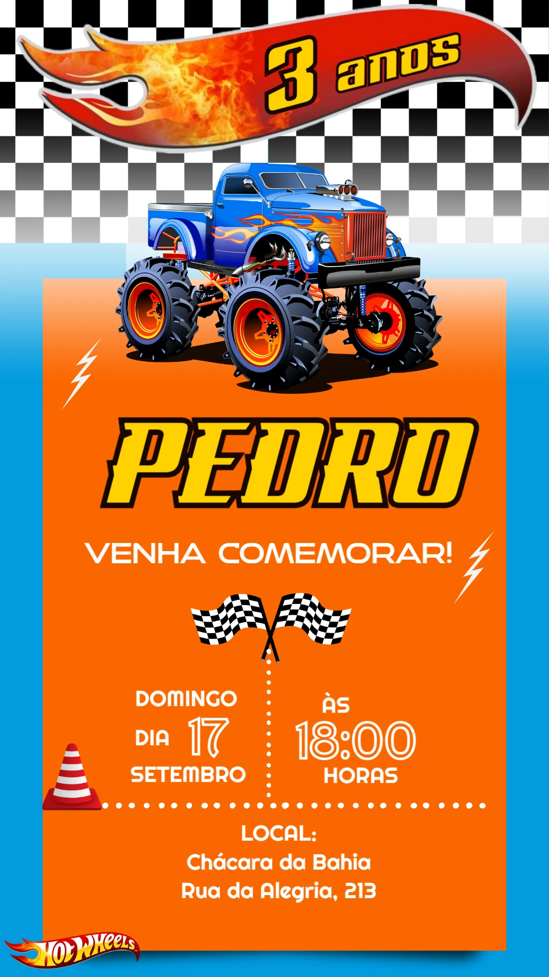 Convite Aniversário Hotwheels Monster Truck para Editar Online