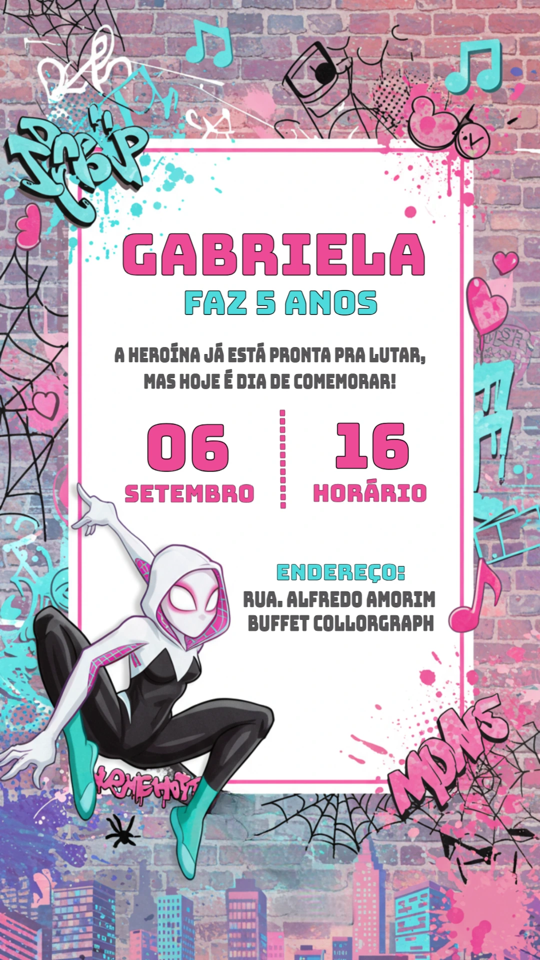 Convite Aniversário Spider-Gwen para Editar Online