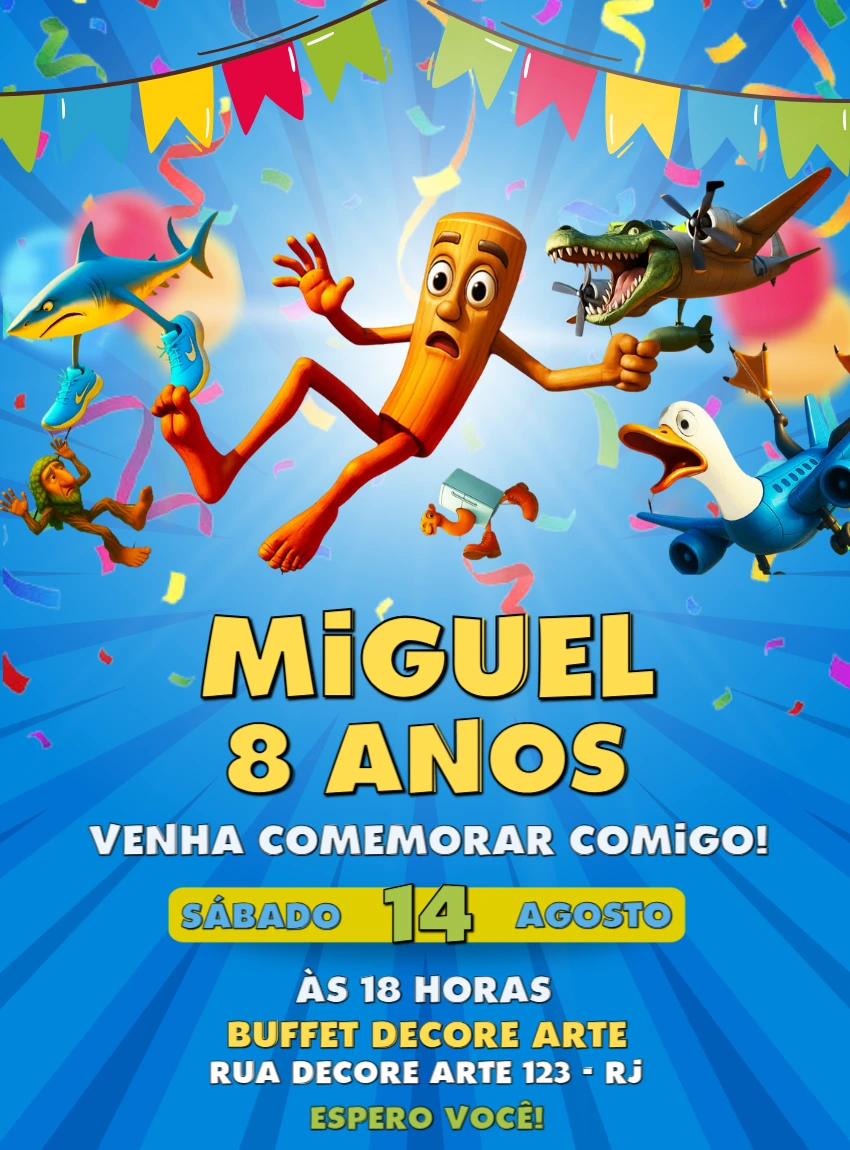 Convite Aniversário Brainrot com Personagens para Editar