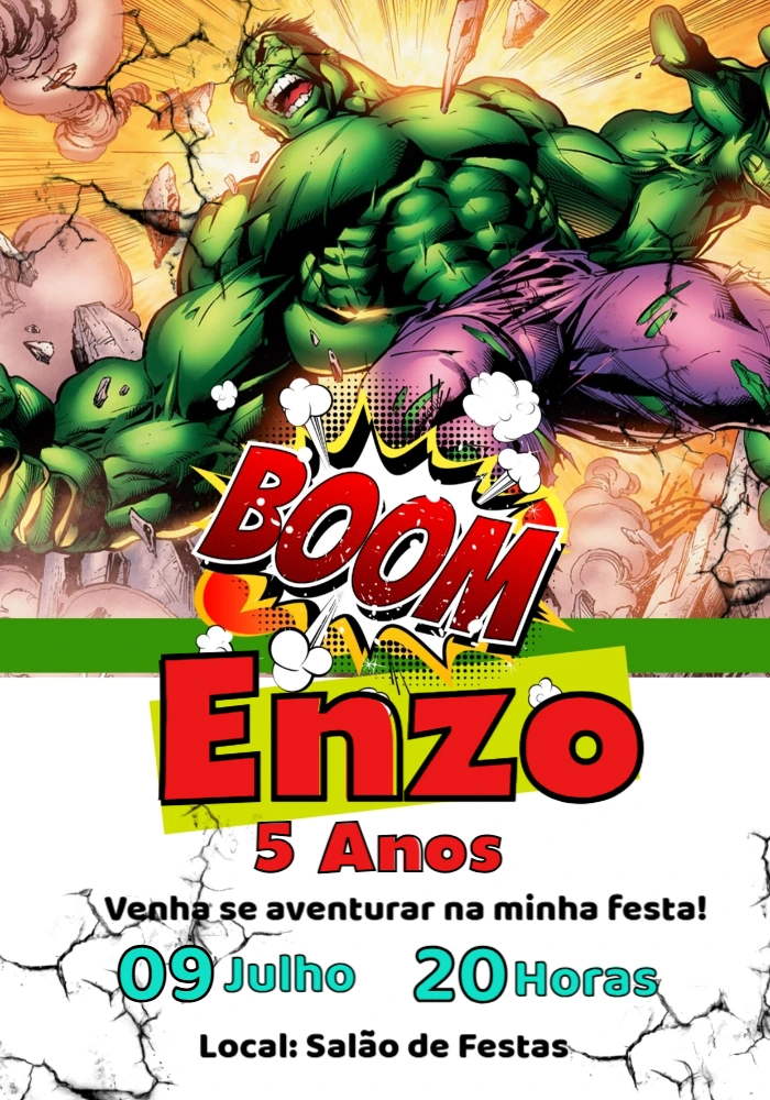 Convite de Aniversário Hulk para Editar Online