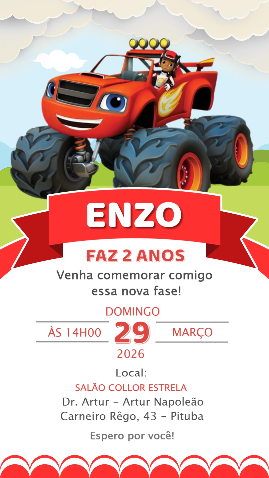 Convite de Aniversário Blaze and the Monster Machines Editável