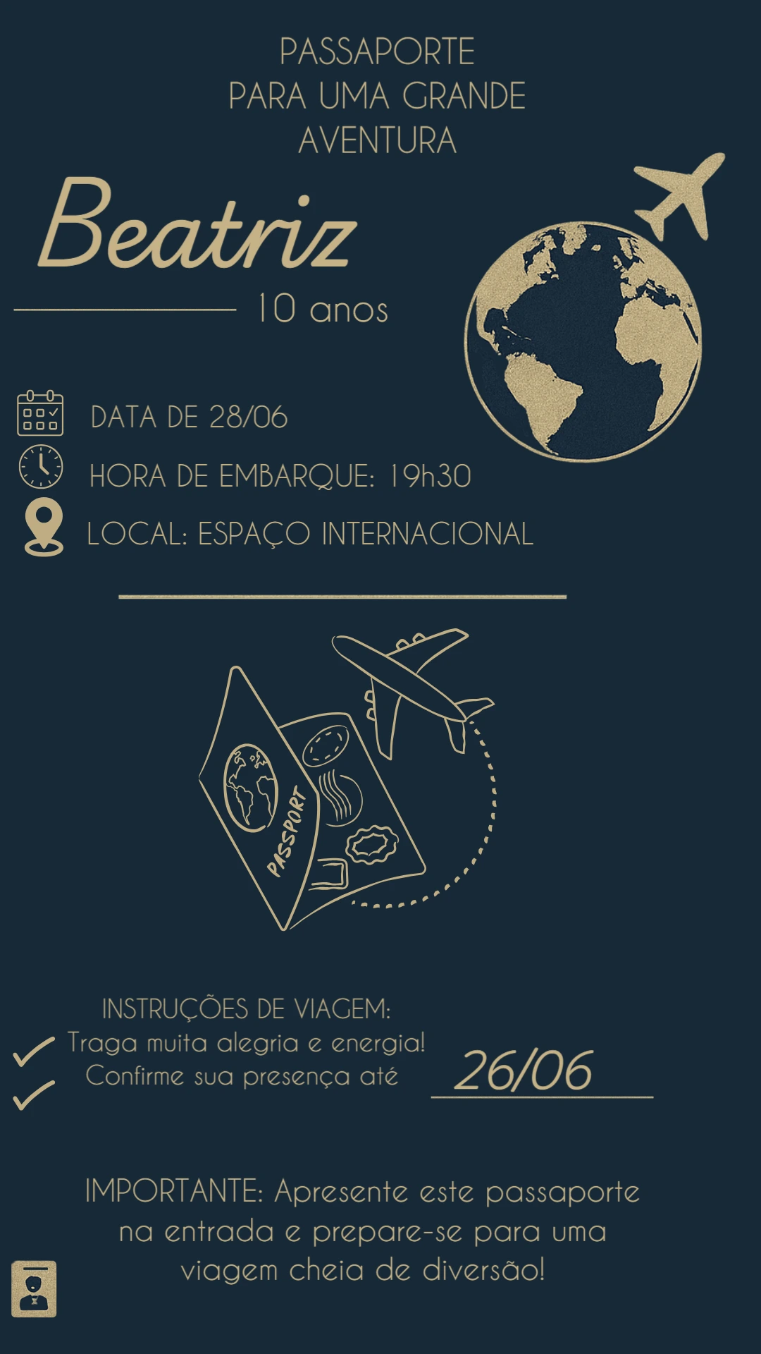 Convite de Aniversário Passaporte para Editar Online