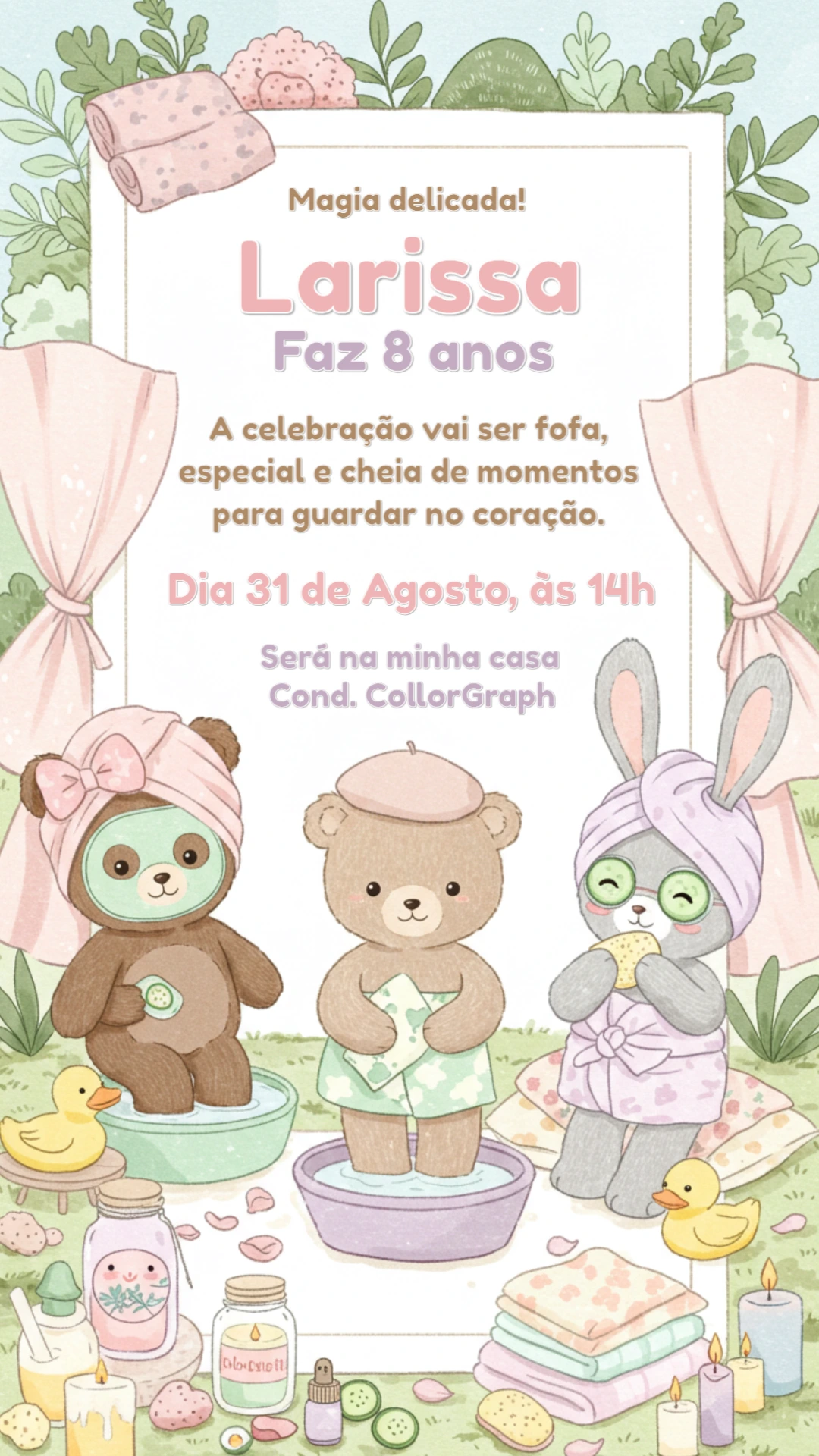 Convite de Aniversário Spa dos Bichinhos para Editar Online