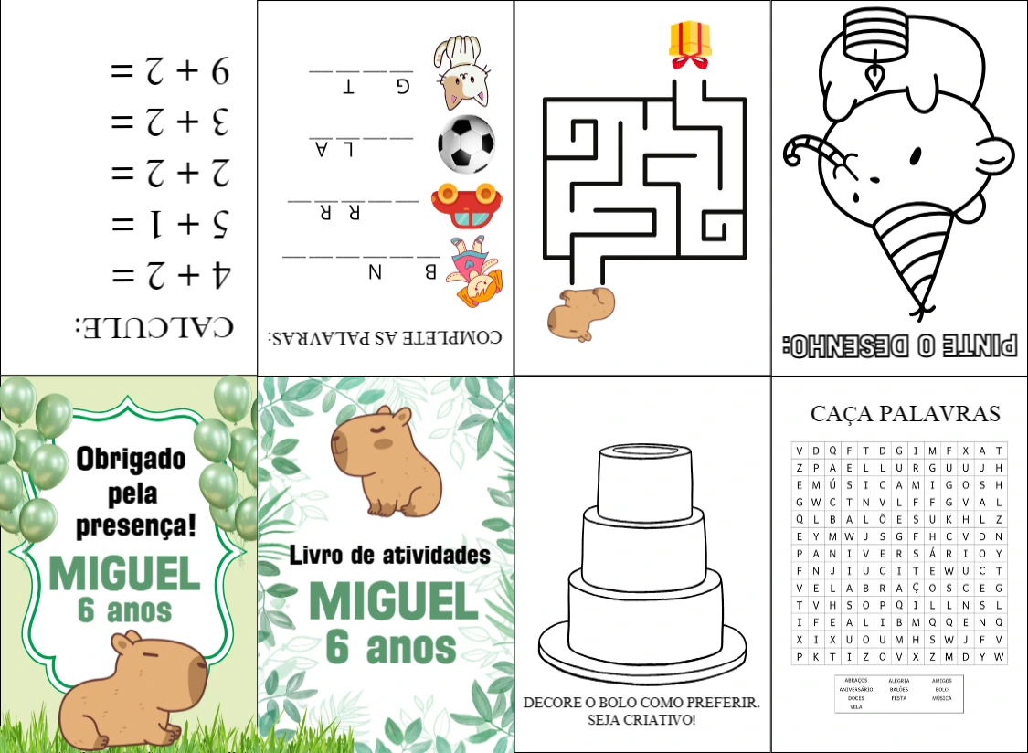 Livro de Atividades Aniversário Capivara para Editar Online