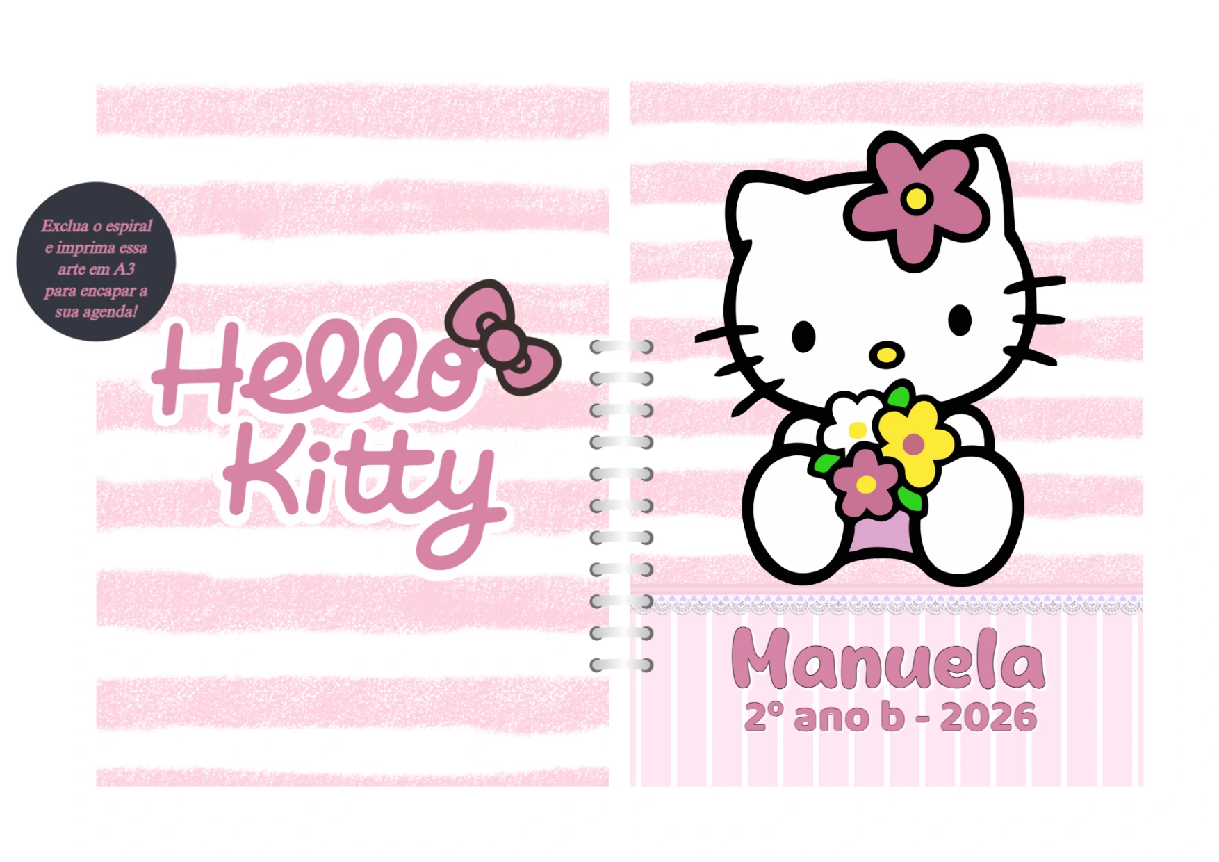 Capa de Agenda Escolar Hello Kitty Editável para Imprimir