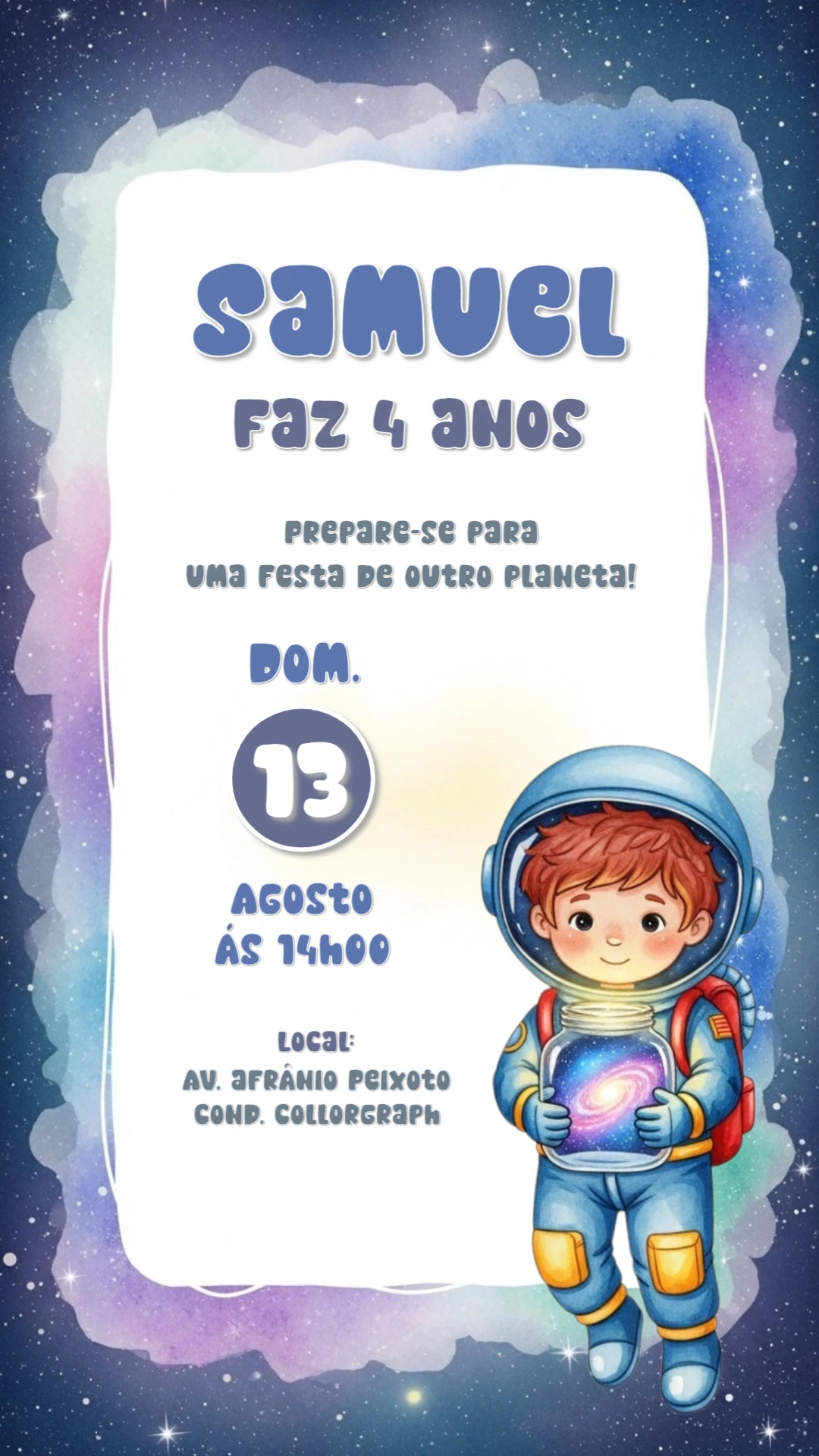 Convite de Aniversário Astronauta Espacial para Editar Online