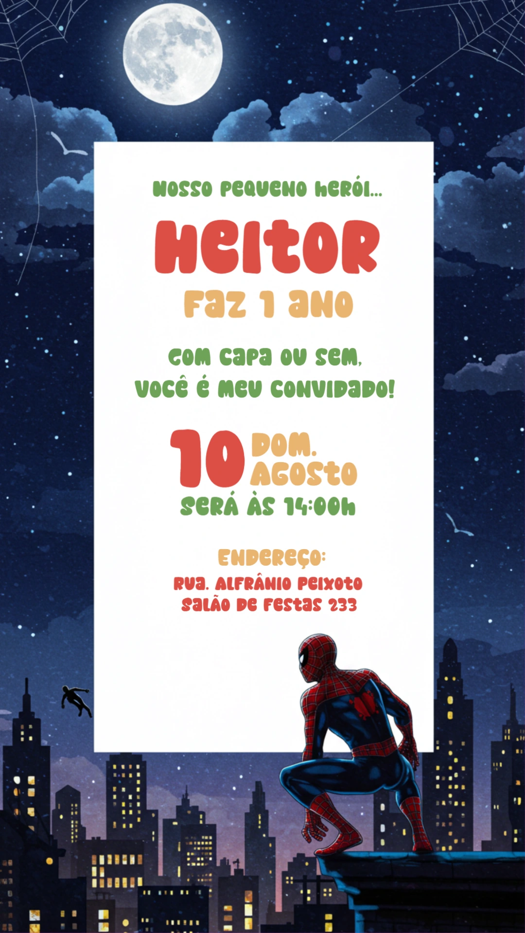 Convite de Aniversário Homem Aranha para Editar Online