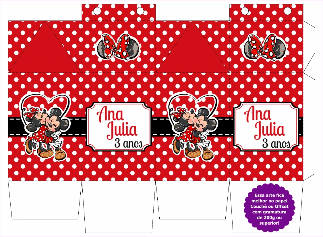 Molde Caixa Milk Minnie Vermelha para Editar Online