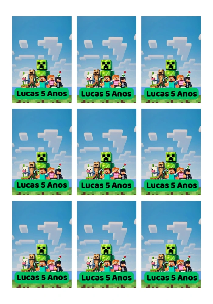Tag Aniversário Minecraft com Personagens para Editar Online