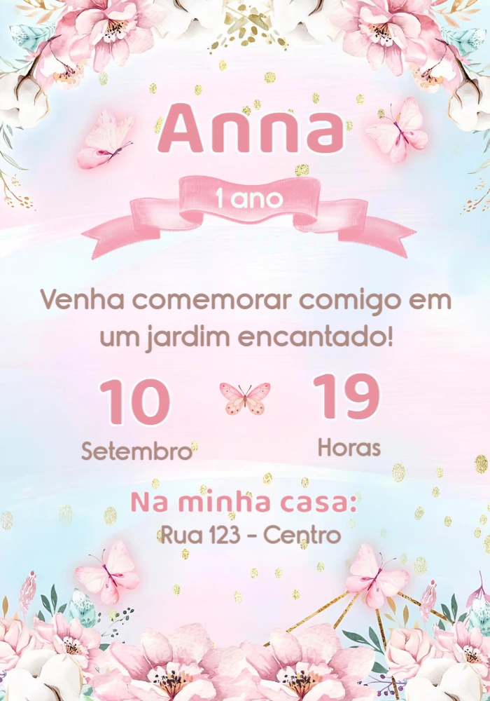 Convite Aniversário Jardim Encantado com Flores para Editar