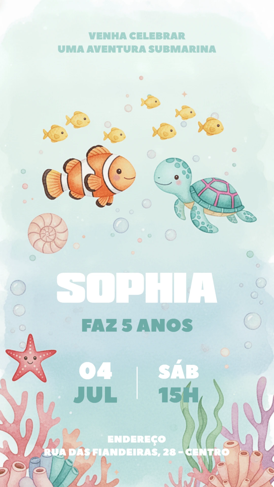 Convite de Aniversário Fundo do Mar para Editar Online