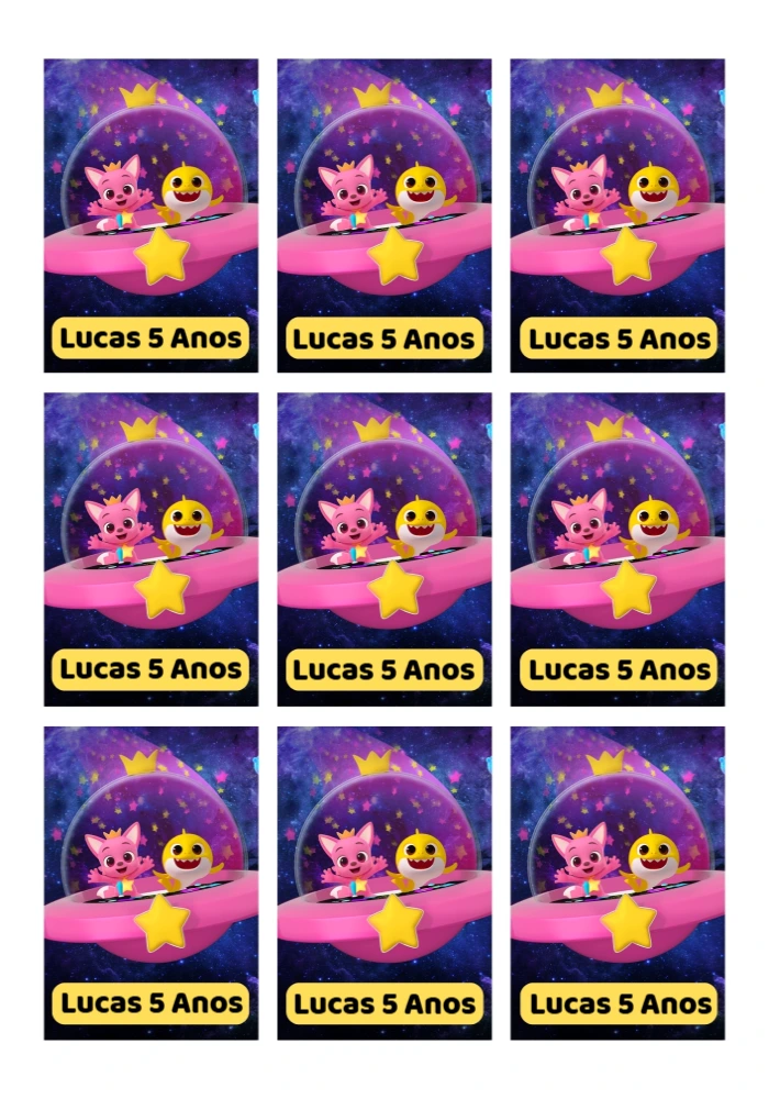 Tag Aniversário Baby Shark Espacial para Editar Online