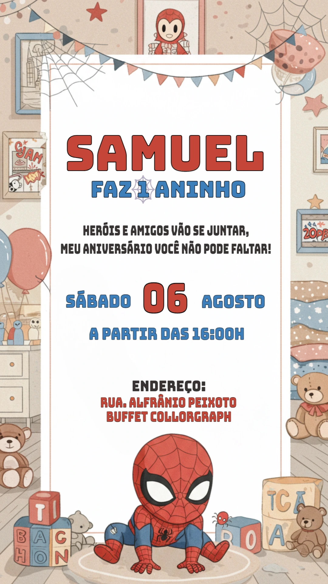 Convite Aniversário Homem-Aranha Baby Editável Online