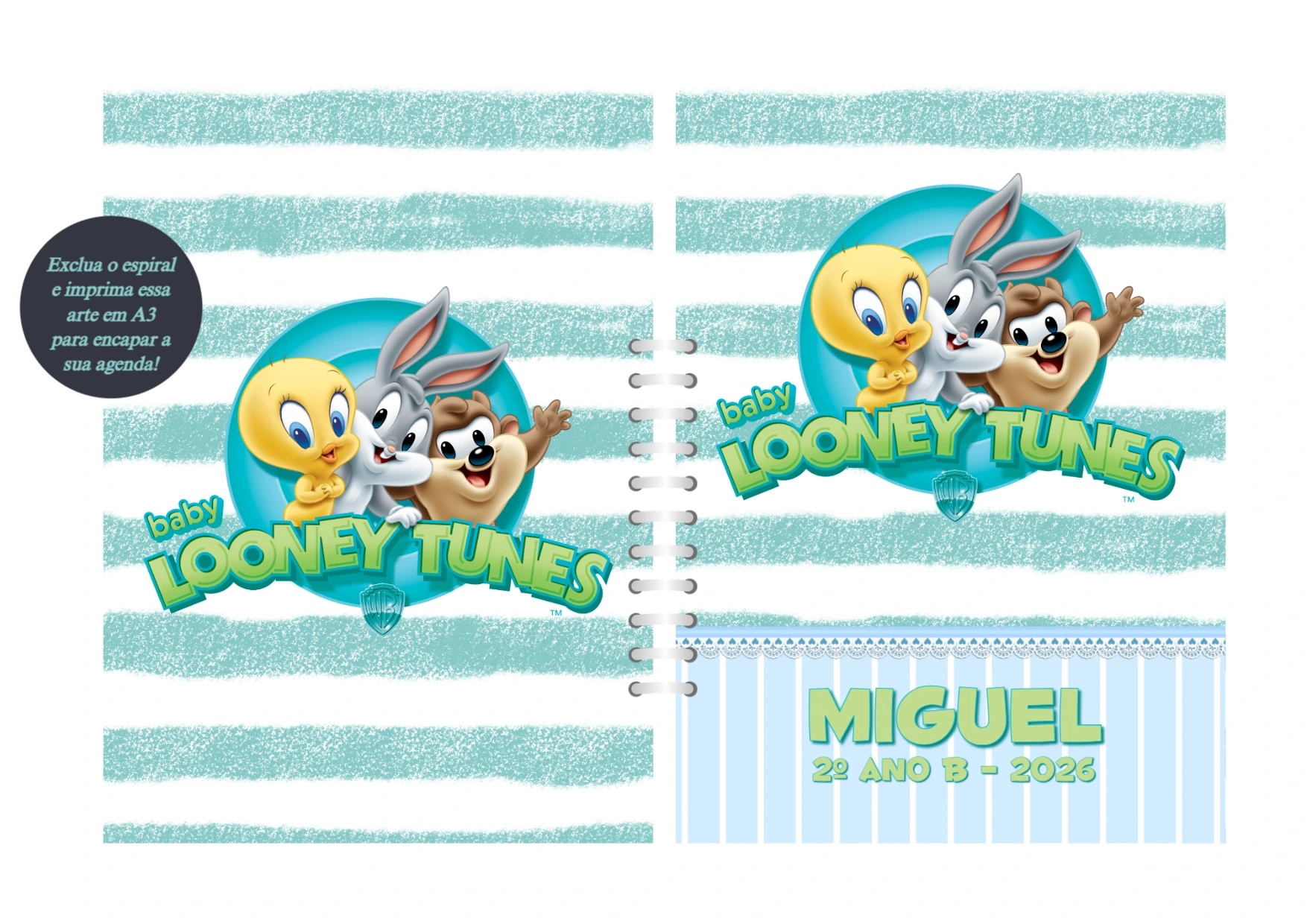 Capa de Agenda Baby Looney Tunes Editável Online