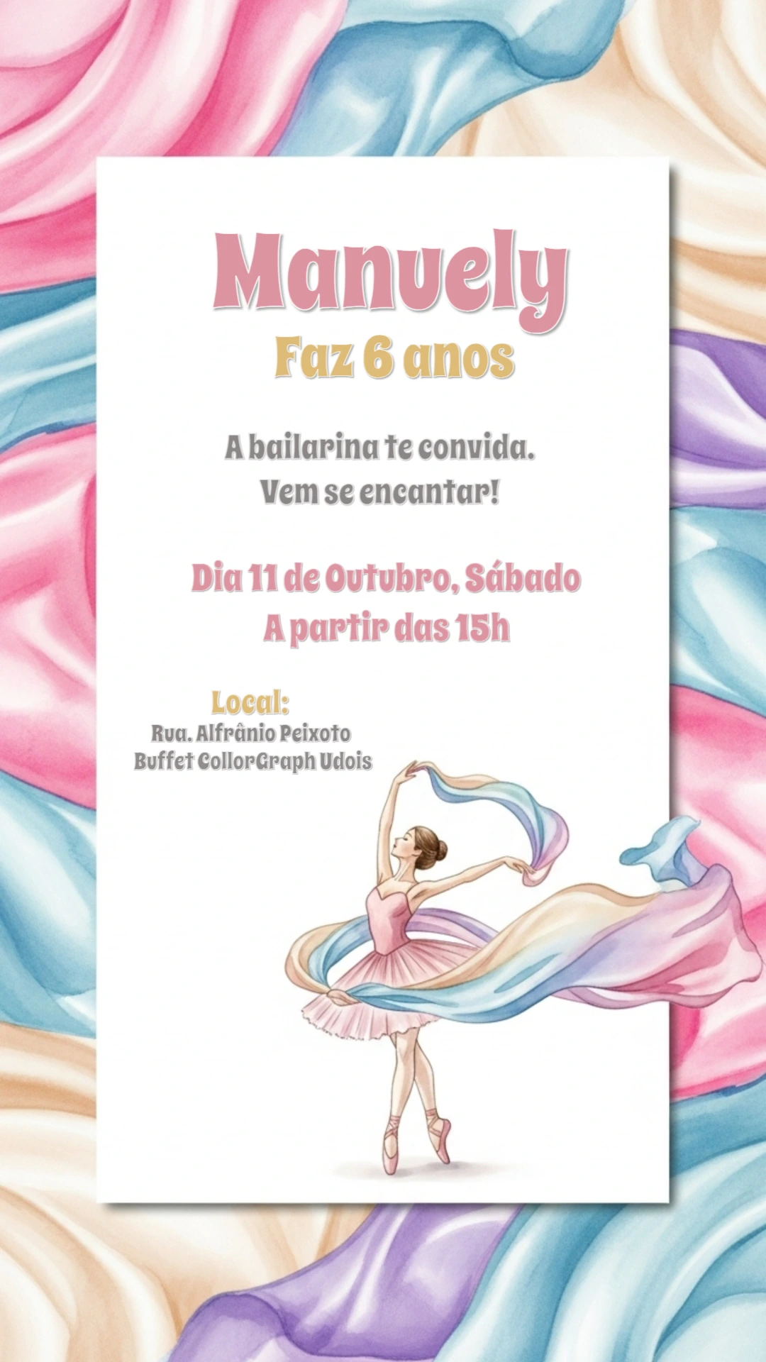 Convite de Aniversário Bailarina para Editar Online