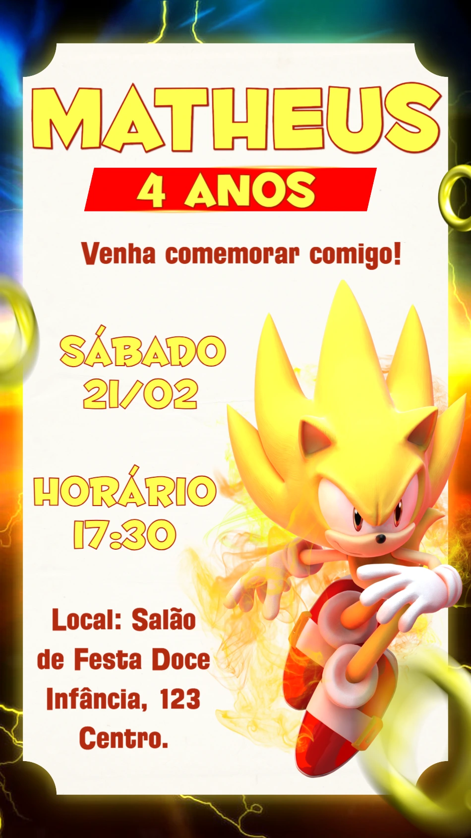 Convite de Aniversário Super Sonic Editável Online