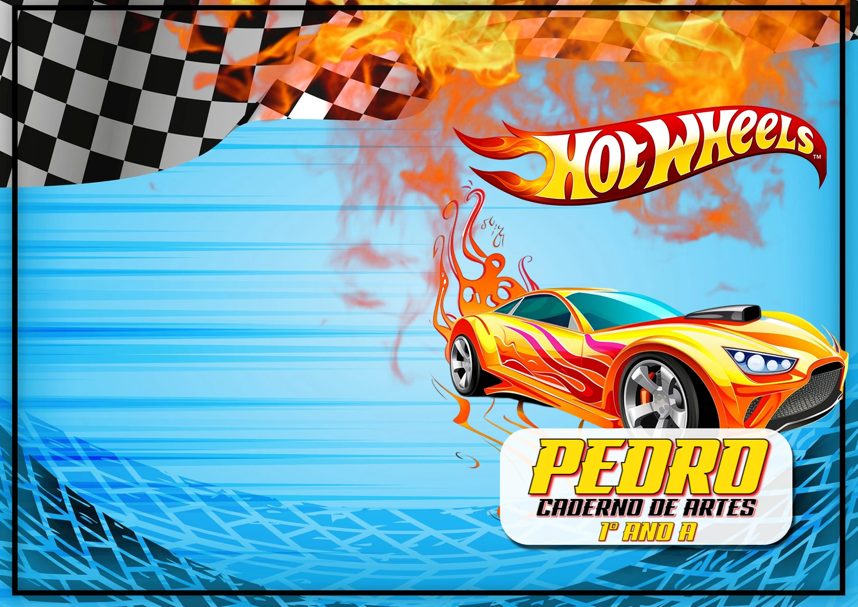 Capa de Caderno Hot Wheels com Carros de Corrida para Editar