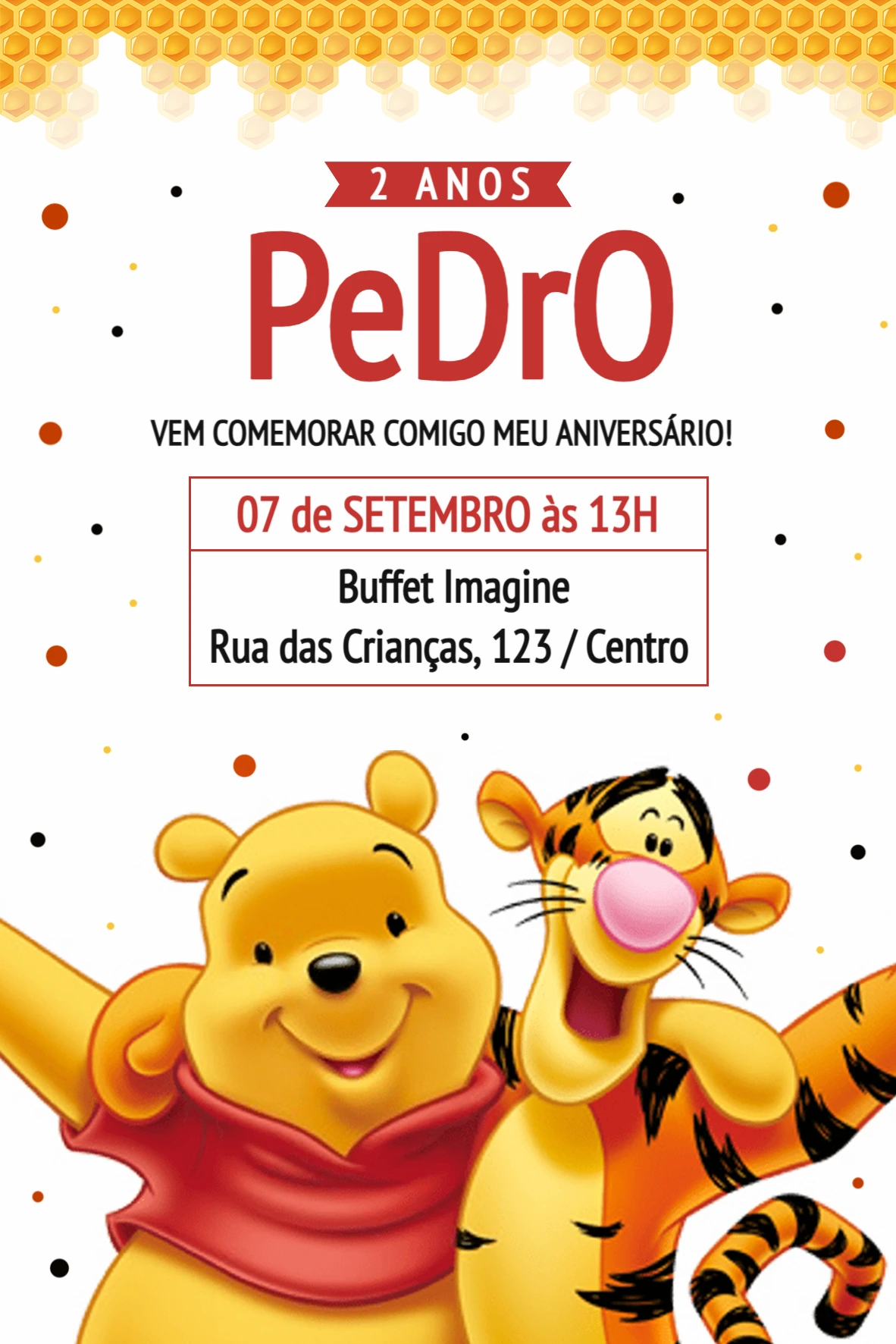 Convite de Aniversário Ursinho Pooh e Tigrão para Editar Online