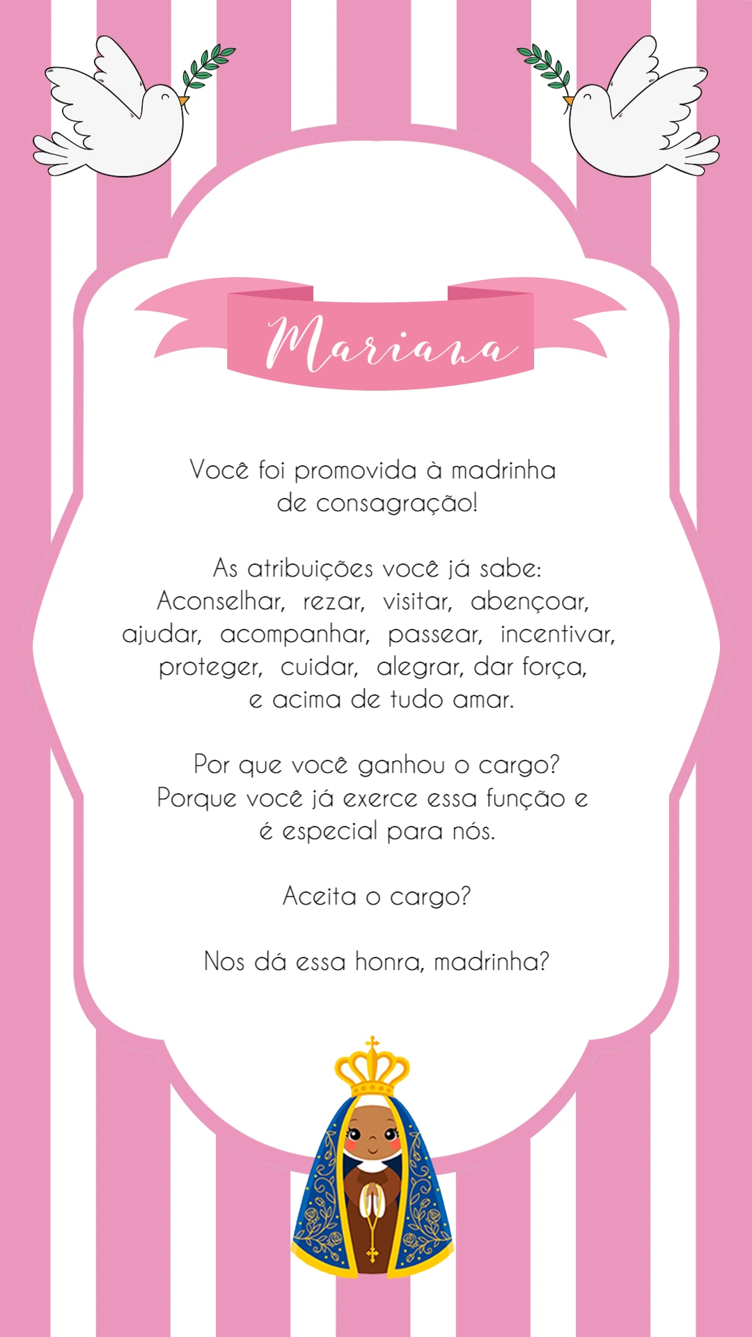 Convite Madrinha de Consagração Nossa Senhora para Editar