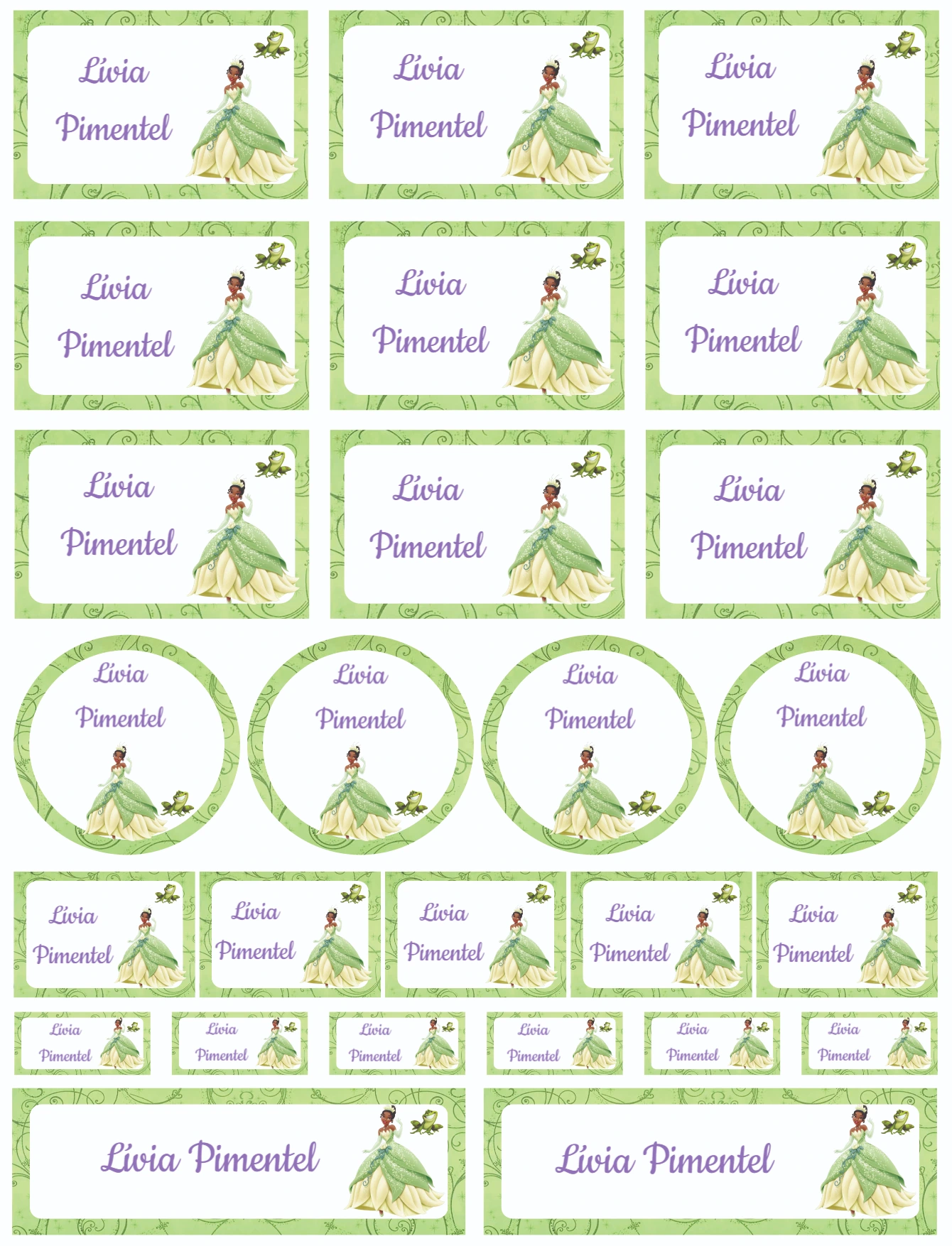 Etiquetas Escolares Princesa Tiana e o Sapo para Editar Online