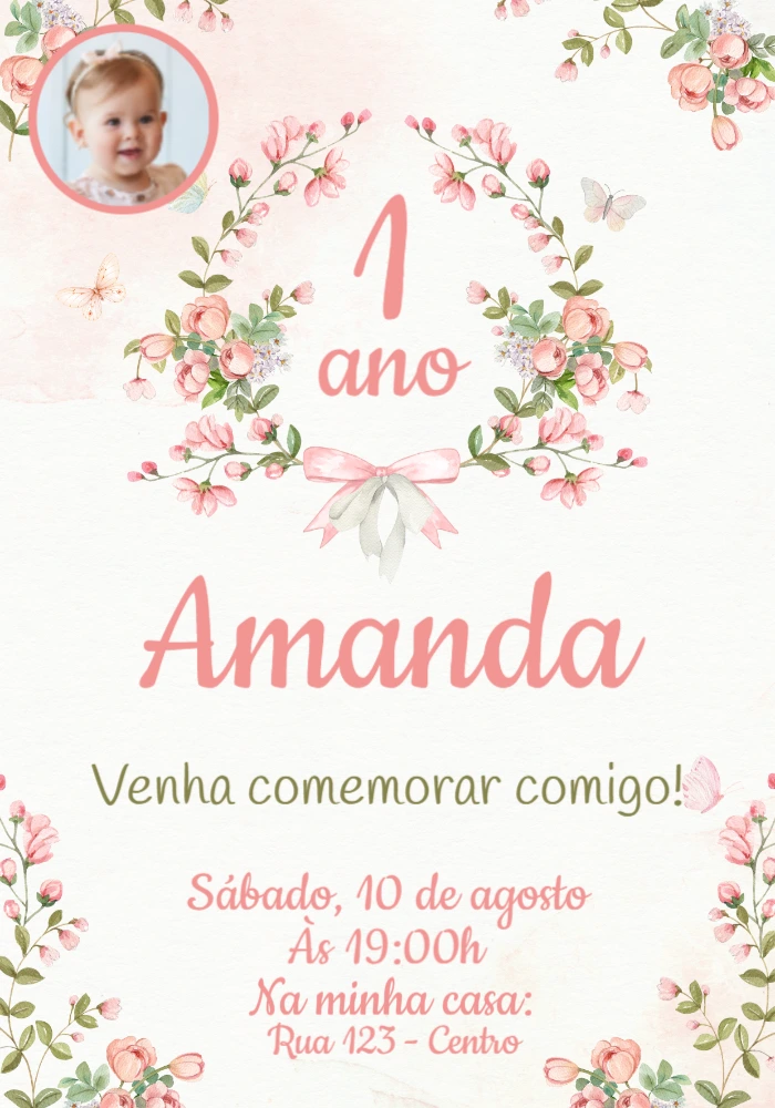 Convite Aniversário Jardim Encantado com Foto para Editar Online