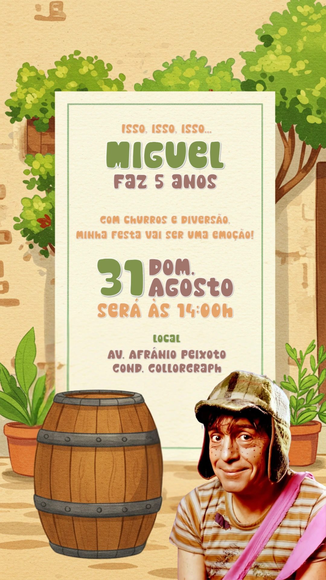 Convite de Aniversário Chaves para Editar e Imprimir