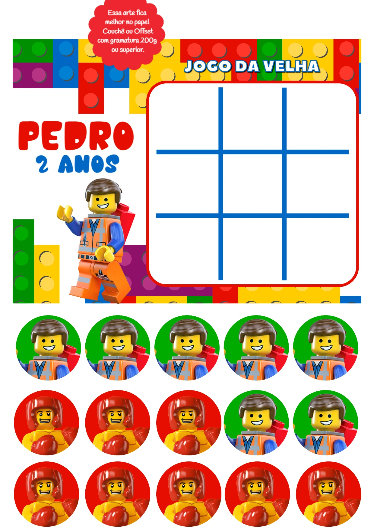 Lembrancinha Jogo da Velha Lego para Editar e Imprimir